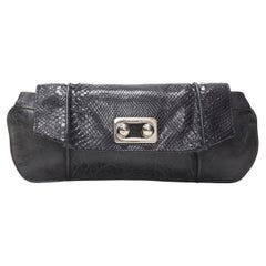 vintage CELINE black scaled leather flap silver ball buckle long clutch bag