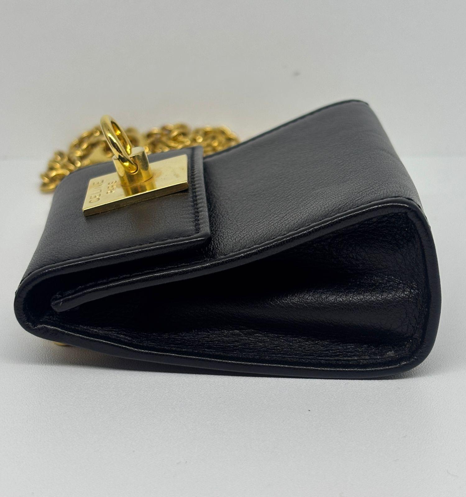 Women's or Men's Vintage Celine Black Smooth Leather Mini Crossbody Purse For Sale