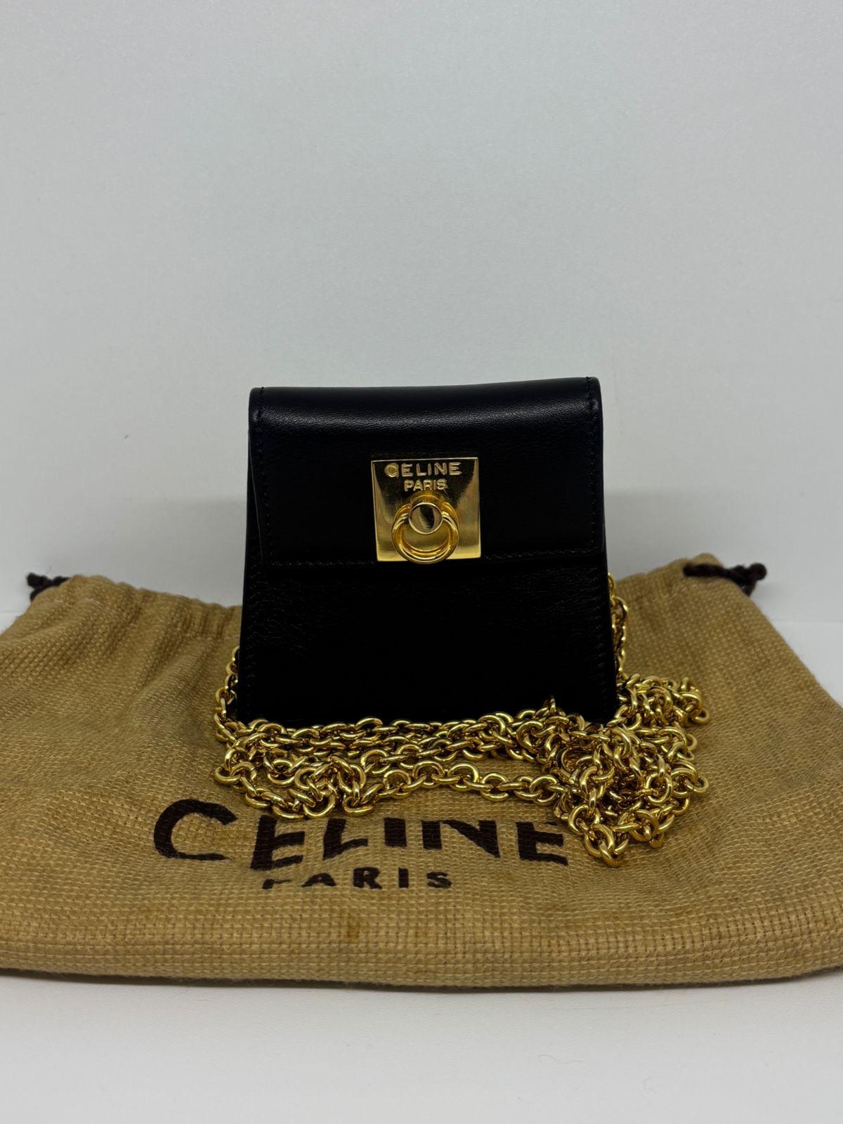 Vintage Celine Black Smooth Leather Mini Crossbody Purse For Sale 1