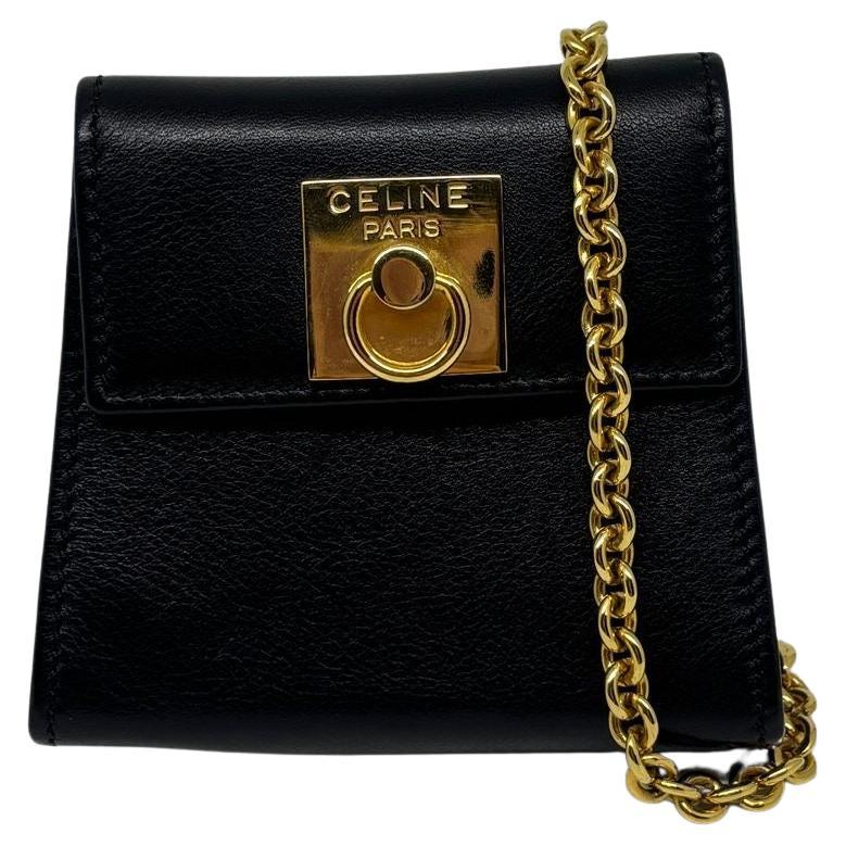 Vintage Celine Black Smooth Leather Mini Crossbody Purse For Sale