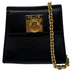 Vintage Celine Black Smooth Leather Mini Crossbody Purse