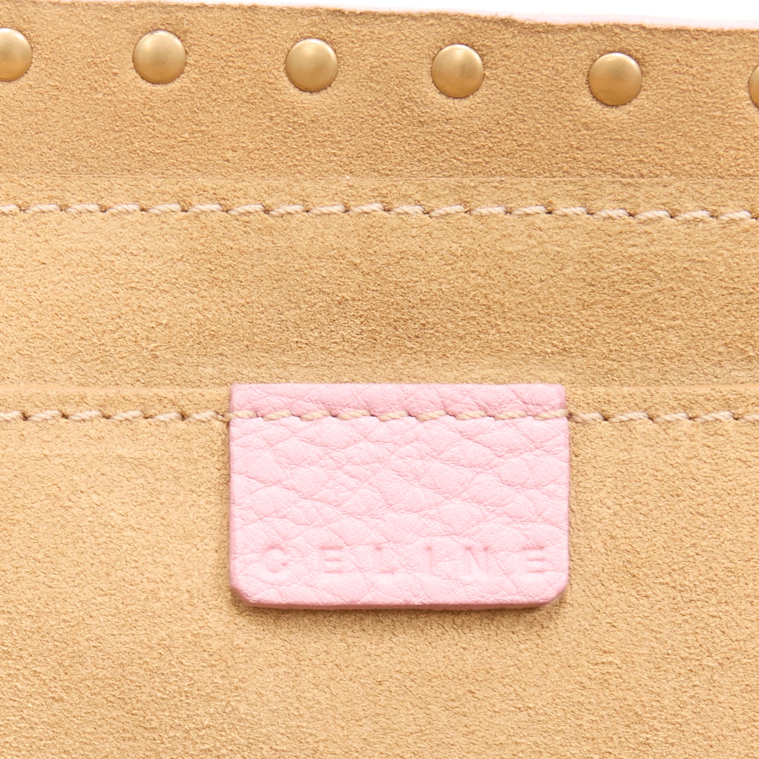 vintage CELINE Boogie pastel pink grained leather gold studded top handle bag 4