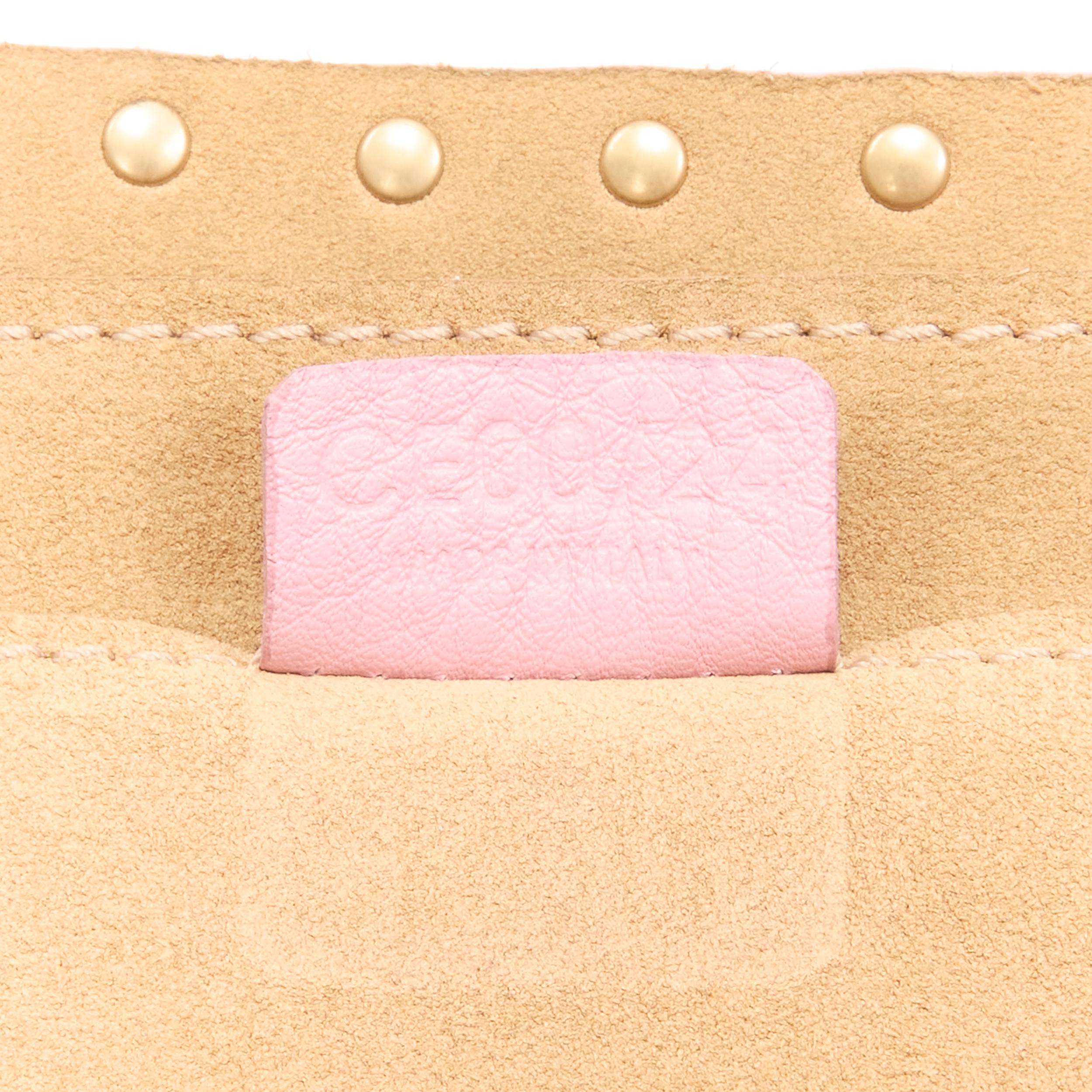 Céline Boogie sac vintage rose pastel grainé en cuir avec poignée supérieure cloutée d'or 7