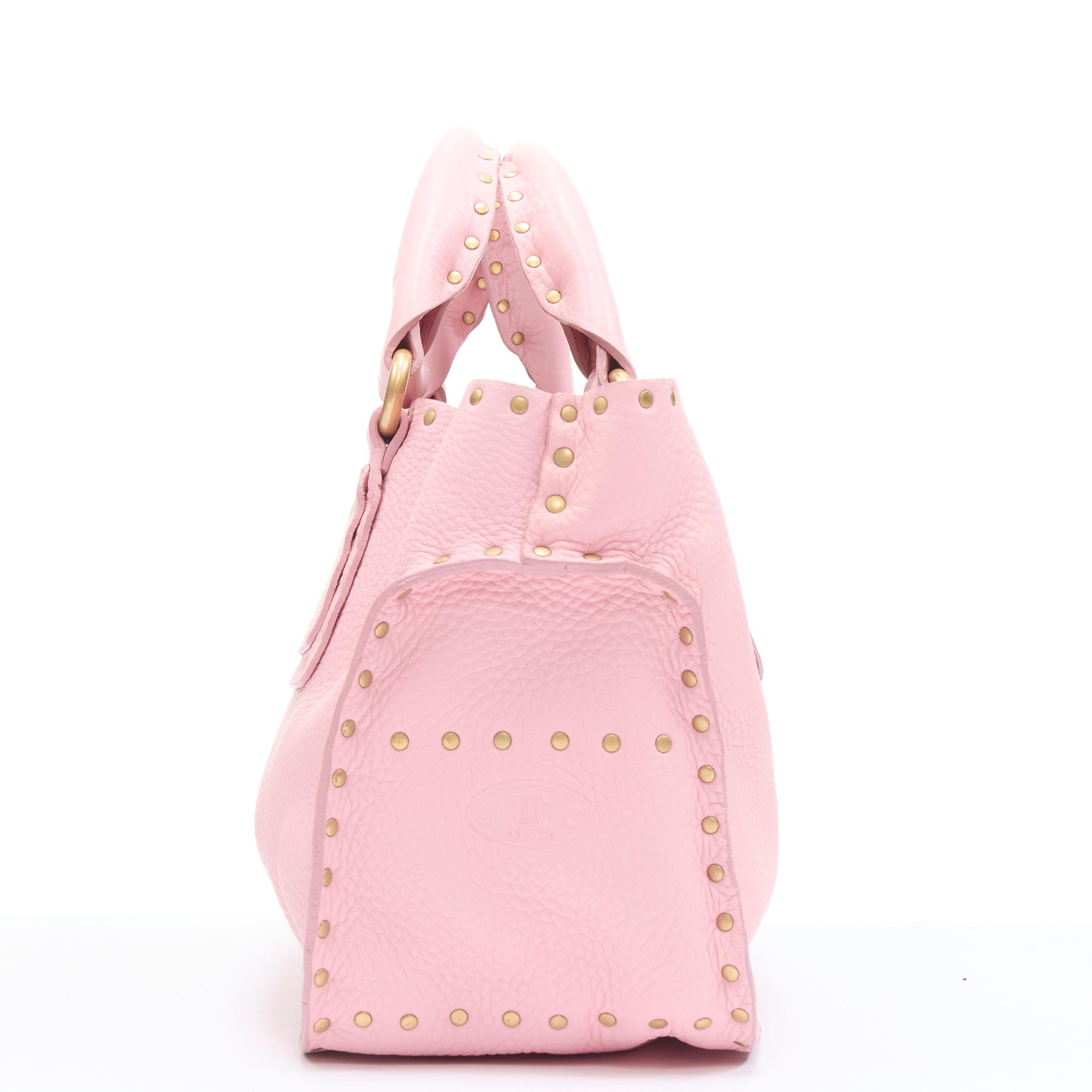 Rose Céline Boogie sac vintage rose pastel grainé en cuir avec poignée supérieure cloutée d'or