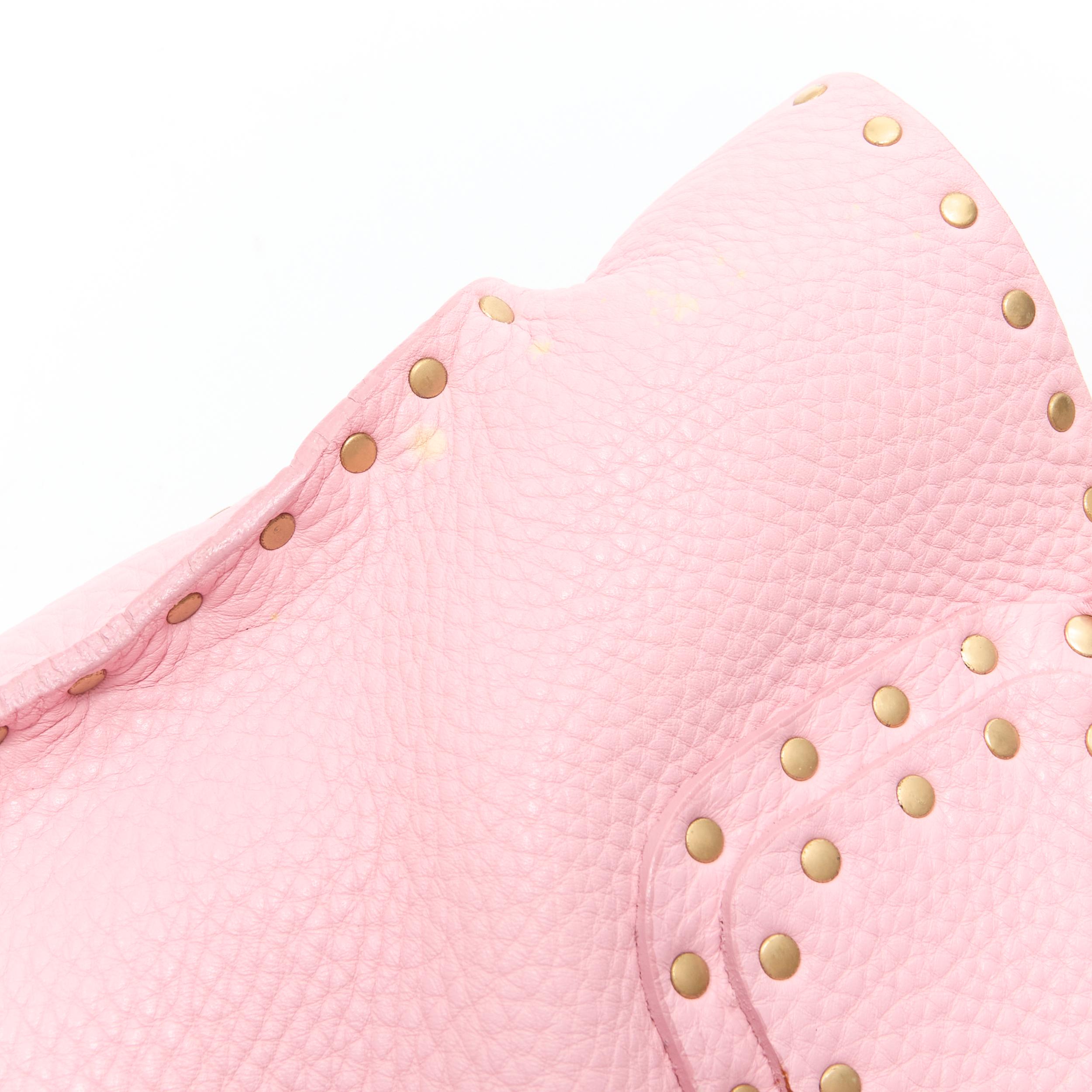 Women's vintage CELINE Boogie pastel pink grained leather gold studded top handle bag