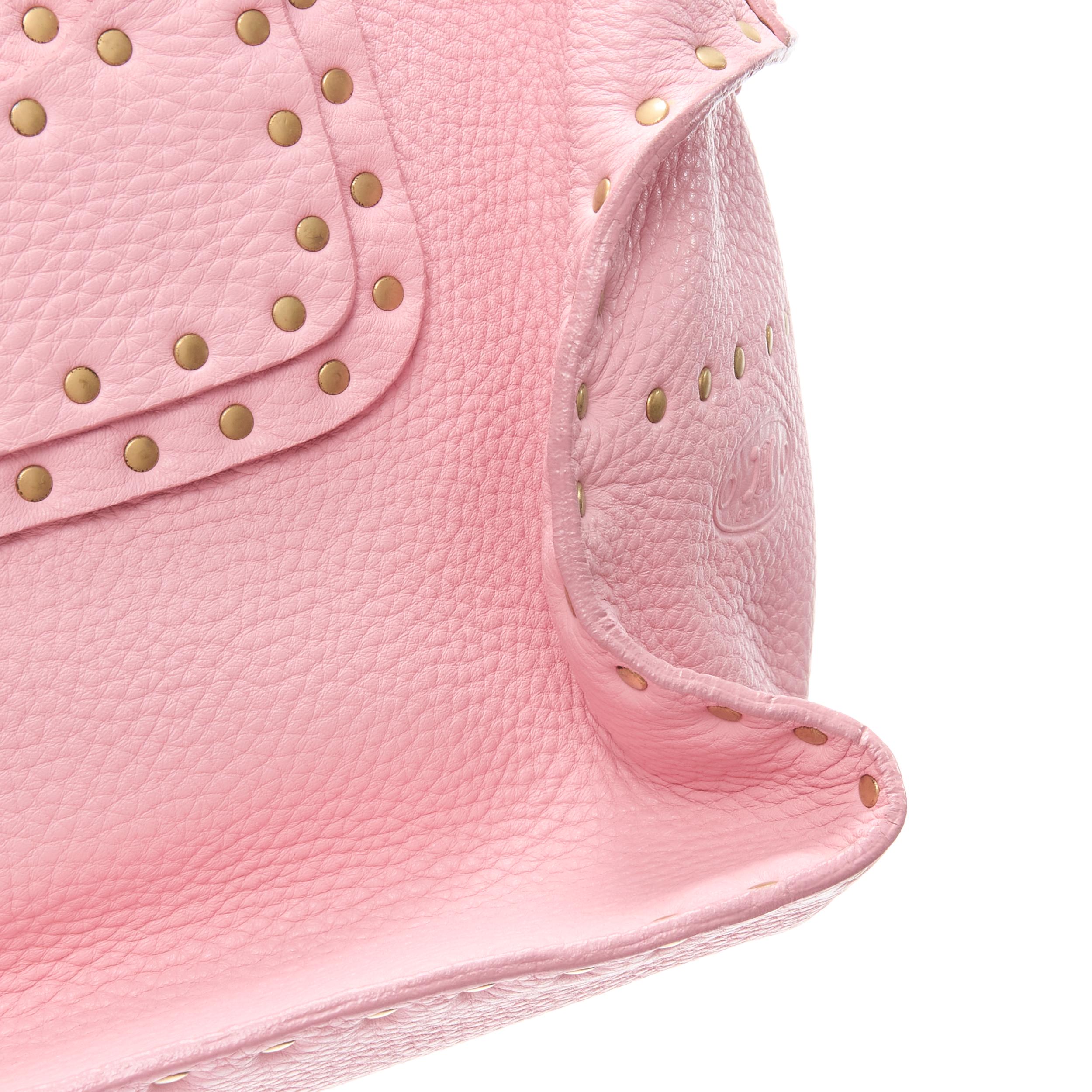 vintage CELINE Boogie pastel pink grained leather gold studded top handle bag 1