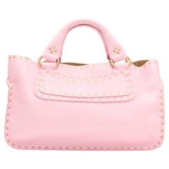 vintage CELINE Boogie pastel pink grained leather gold studded top handle bag