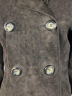 Vintage CELINE Brown Suede Animal Print Blazer Jacket Size 42