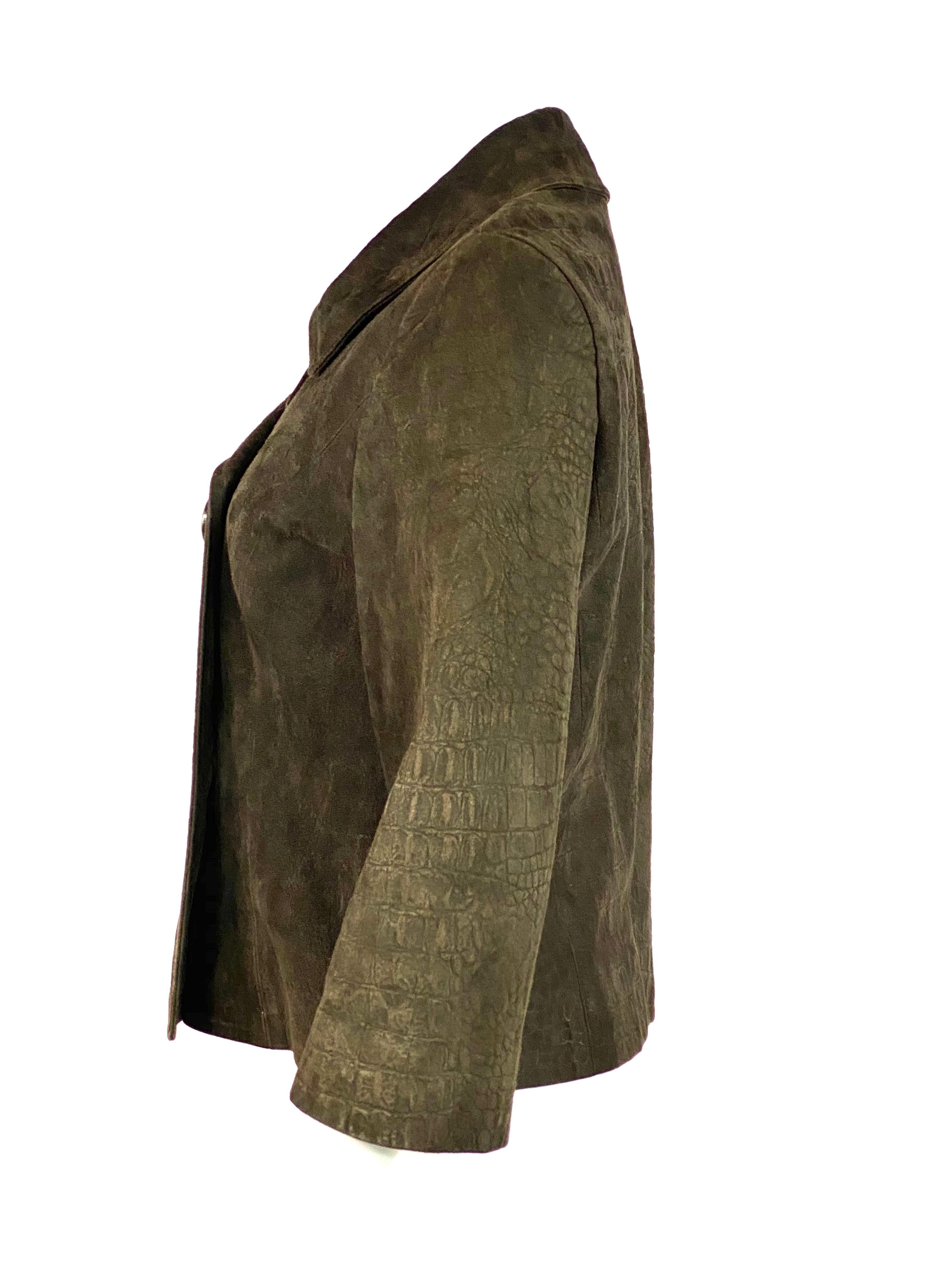 Vintage CELINE Brown Suede Animal Print Blazer Jacket Size 42  In Excellent Condition In Beverly Hills, CA