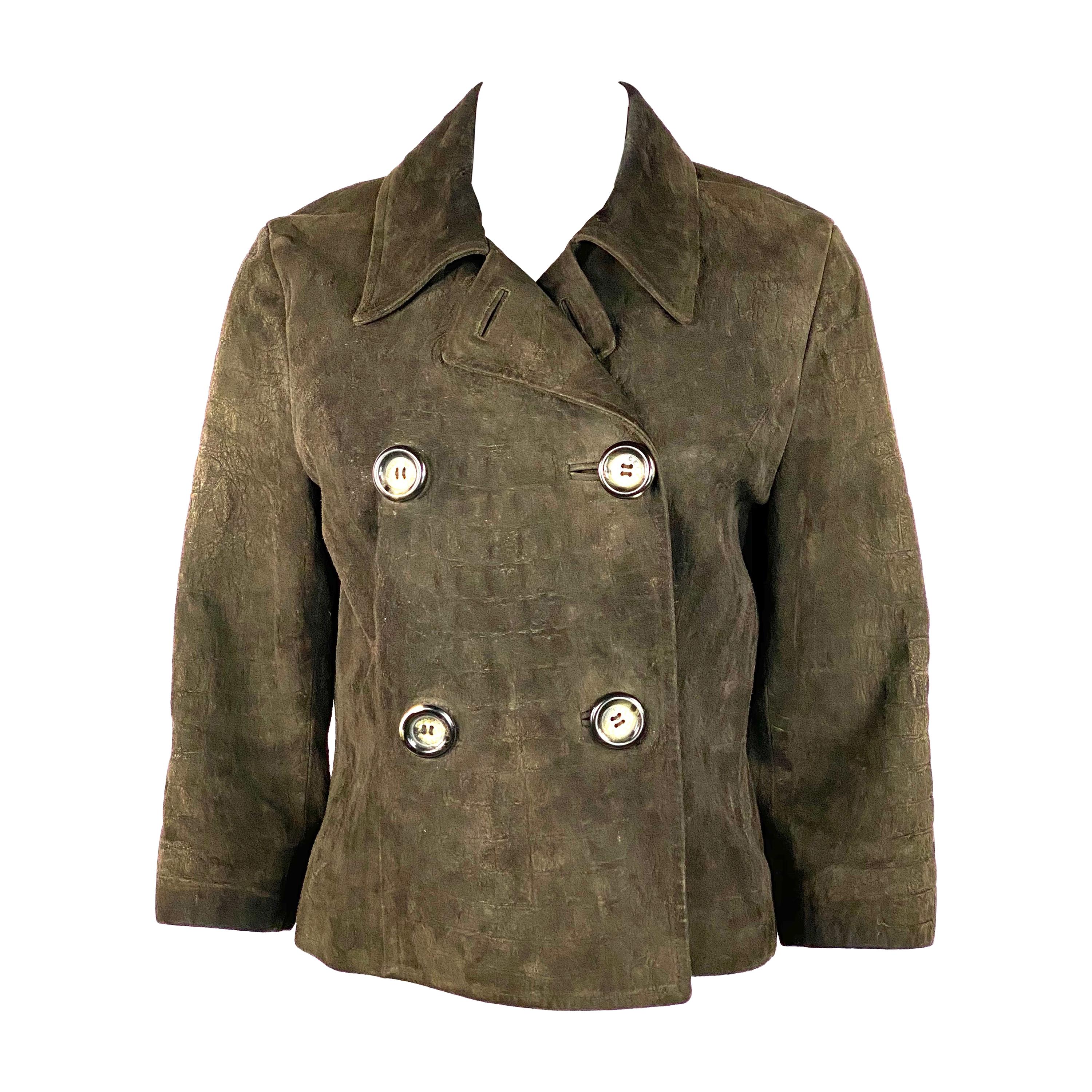 Vintage CELINE Brown Suede Animal Print Blazer Jacket Size 42 