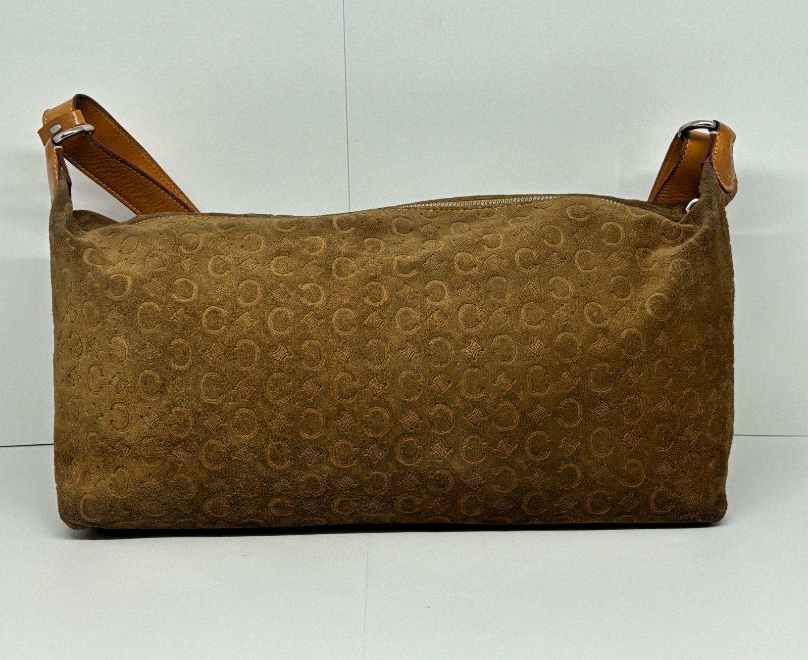 Vintage Celine C Macadam Embossed Brown Suede Shoulder Bag For Sale 6