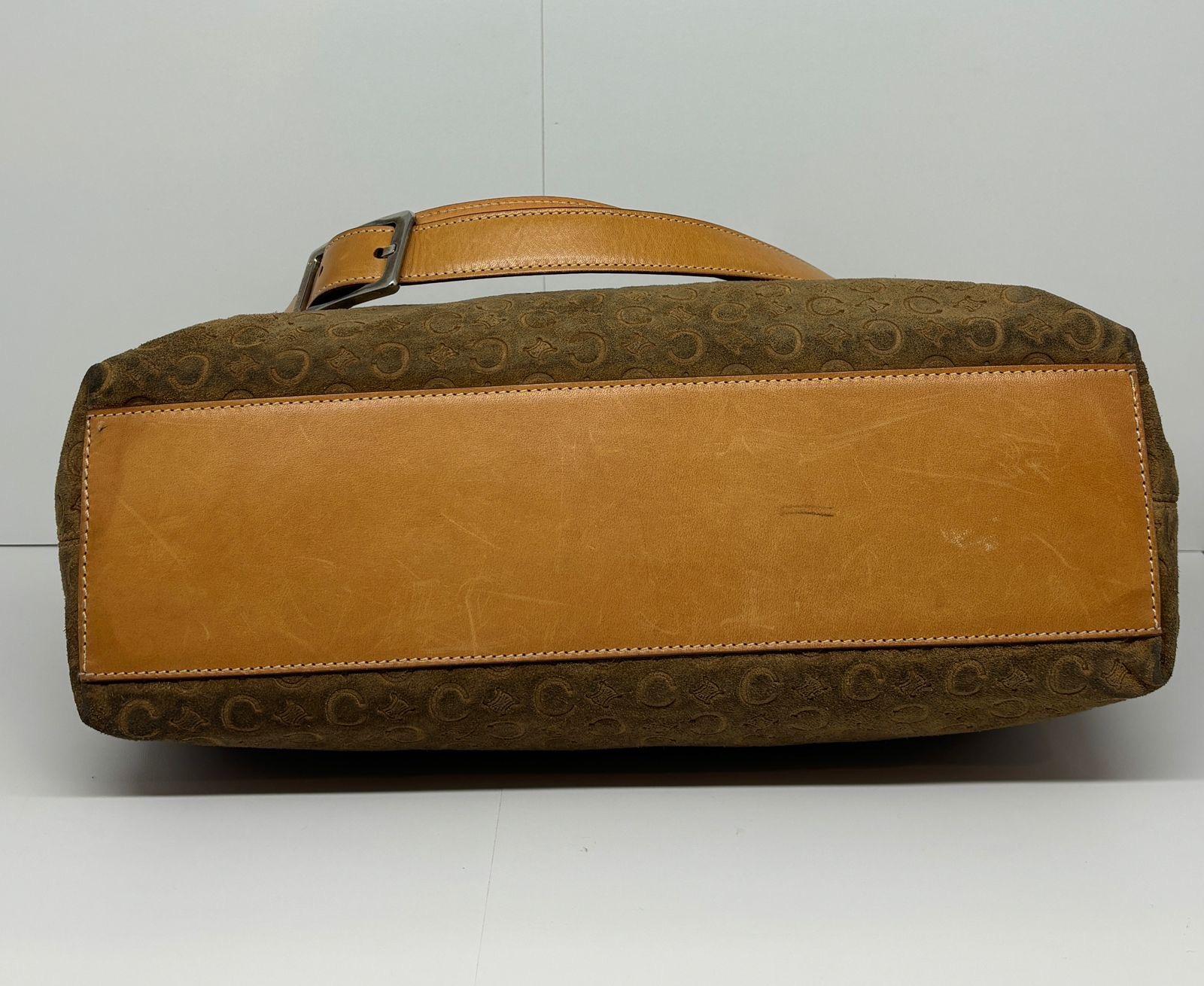 Vintage Celine C Macadam Embossed Brown Suede Shoulder Bag For Sale 7