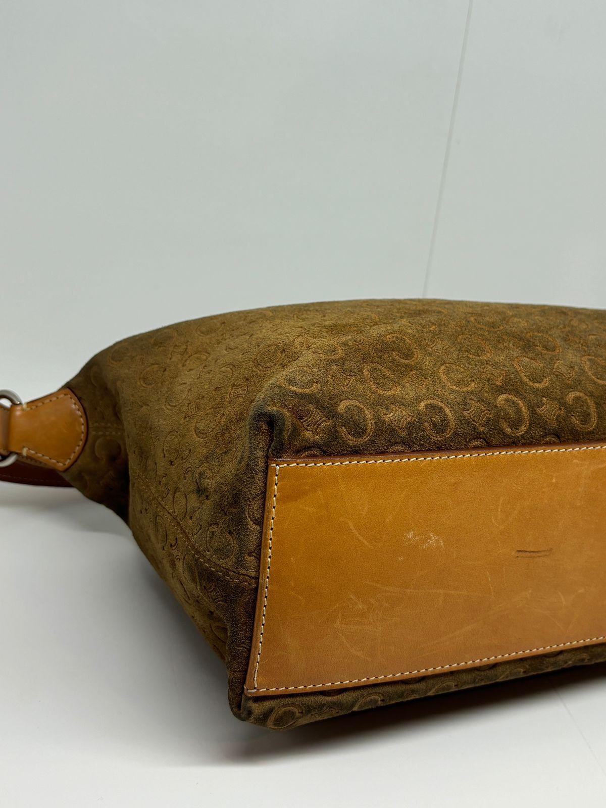 Vintage Celine C Macadam Embossed Brown Suede Shoulder Bag For Sale 3