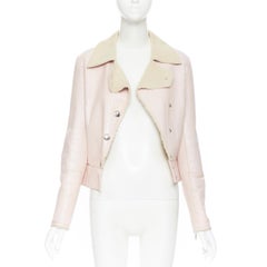 vintage CELINE coated light pink faux shearling lined cropped biker jacket S