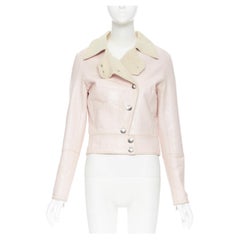 vintage CELINE coated light pink faux shearling lined cropped biker jacket S