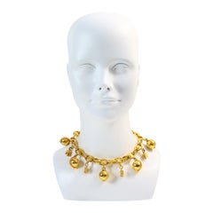 Vintage Celine Dangling Globe and Arc De Triomphe Necklace Circa 1980s