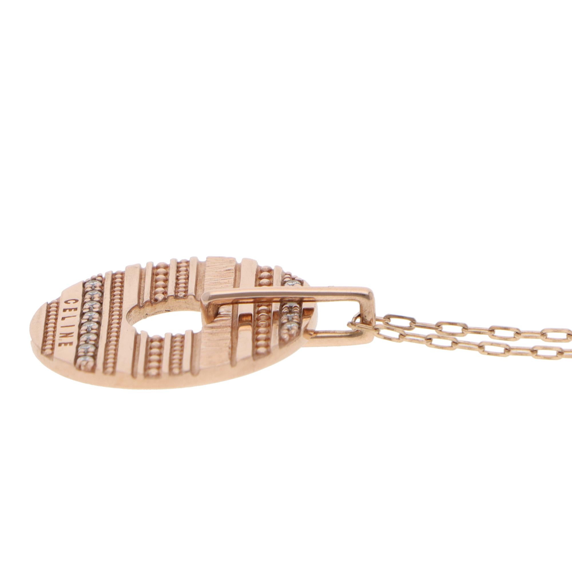 Collar Colgante de Disco de Diamantes Celine Vintage en Oro Rosa Corte brillante en venta