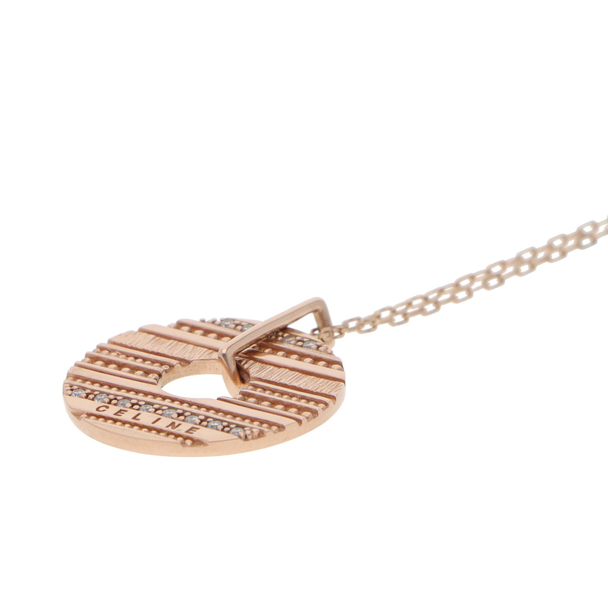 Collar Colgante de Disco de Diamantes Celine Vintage en Oro Rosa en Excelente estado para la venta en London, GB
