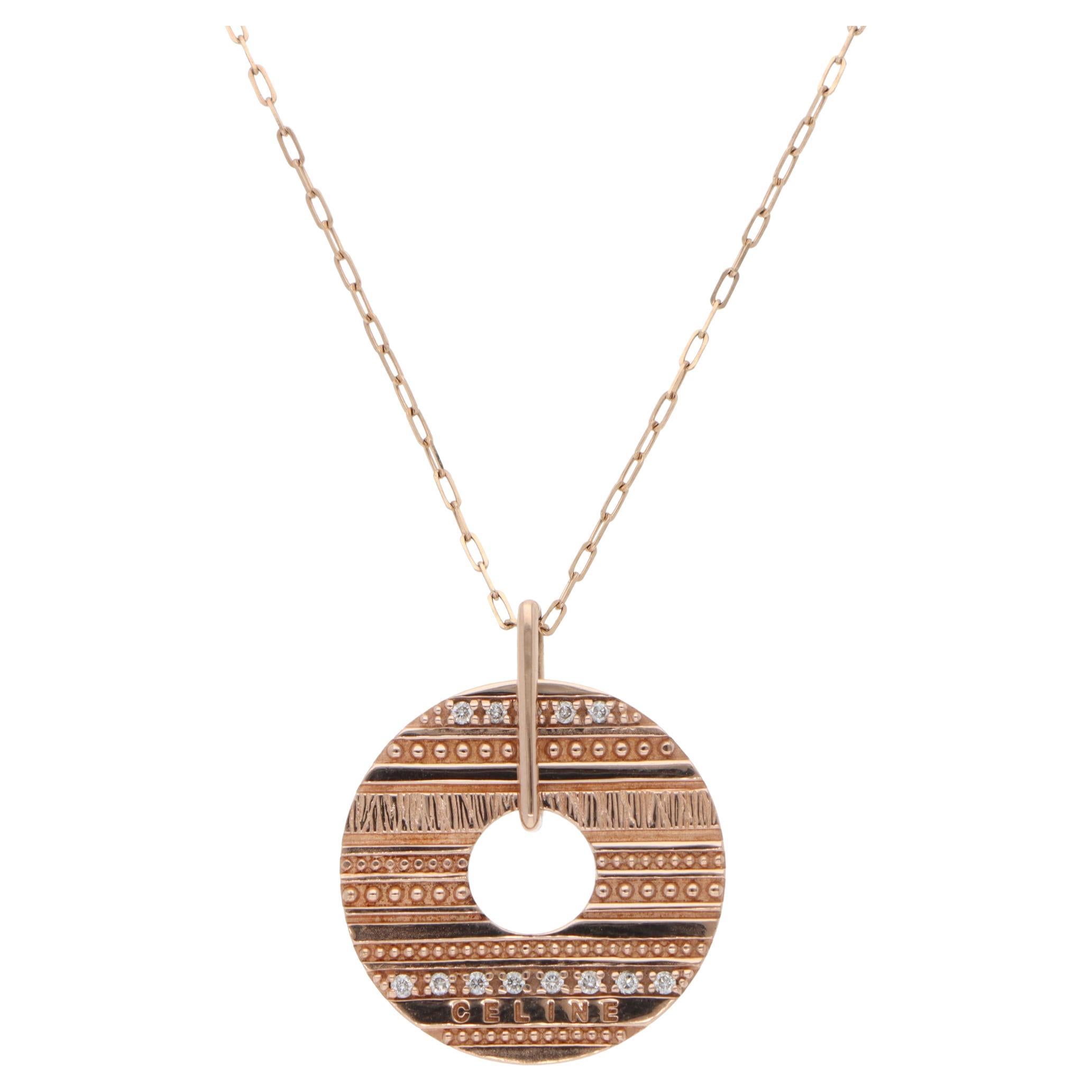 Vintage Celine Diamond Disc Pendant Necklace in Rose Gold