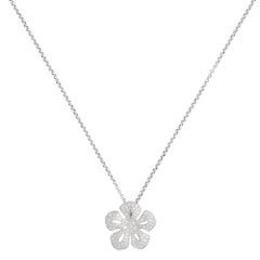 Vintage Celine Flower Diamond and Ruby Pendant Necklace in Platinum