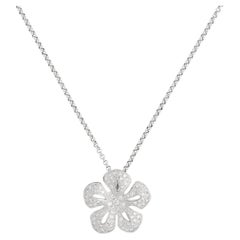 Vintage Celine Flower Diamond and Ruby Pendant Necklace in Platinum