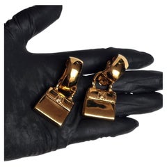 Vintage Celine Gold Bag Charm Clip On Earrings