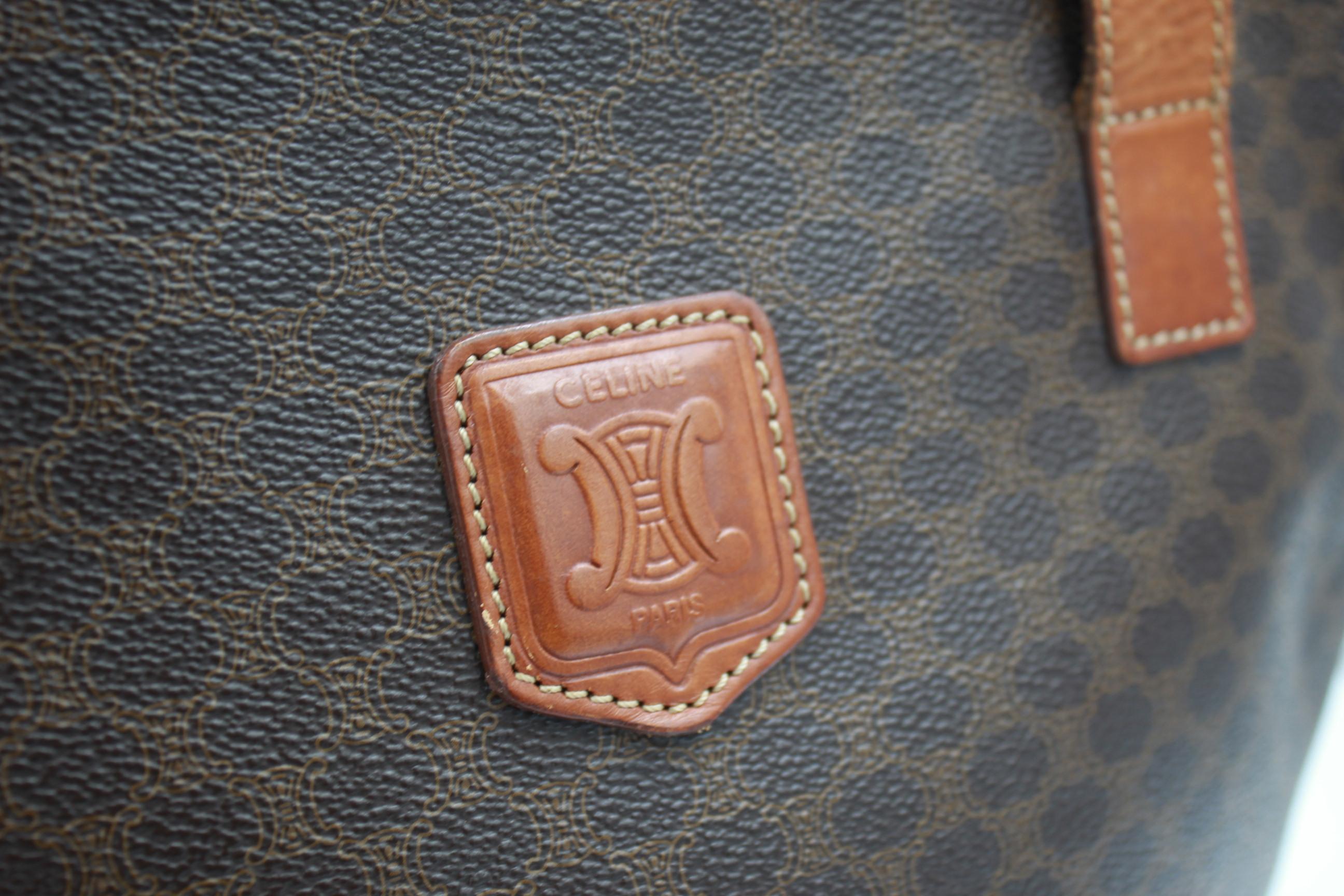 Brown Vintage Celine handbag in Macadam canvas For Sale