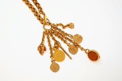 Vintage Celine Heavy Gilded Chain Statement Necklace with Scarab & Charm Accents