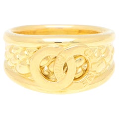 Vintage Celine Logo Band Ring Set in Solid 18k Yellow Gold