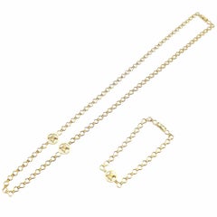 Vintage Celine Logo Long Chain 750 18kt Yellow Gold Necklace & Bracelet Set