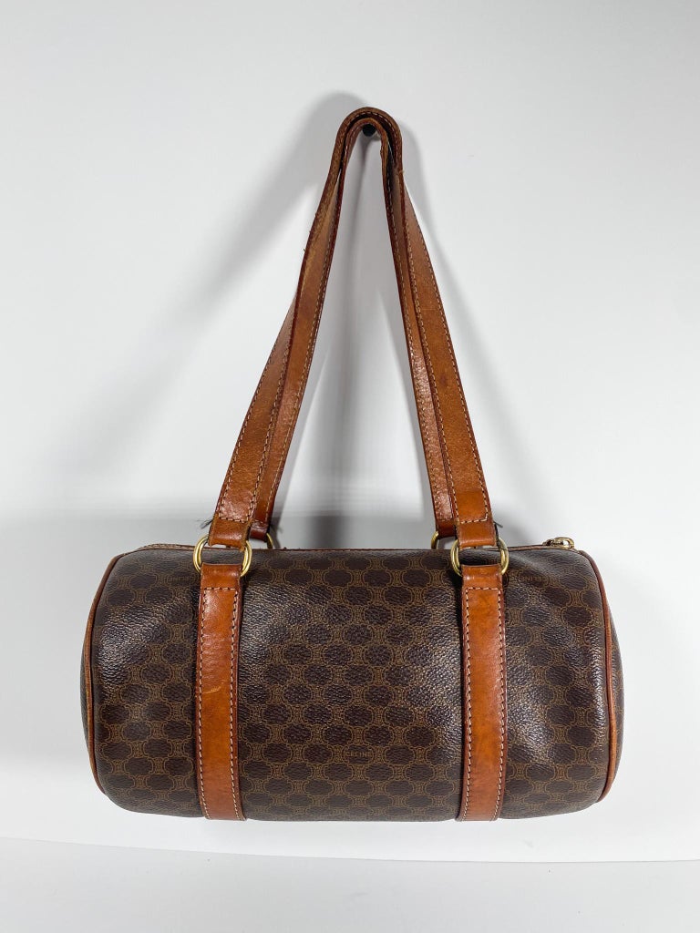 Mini Pochette Vintage Céline - Taille Mini, Toile Et Cuir Marron & Beige, Fermeture éclair, Bon état Général