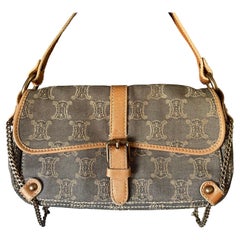Vintage Celine Macadam Canvas and Leather Shoulder Bag, Italy, Early 2000s
