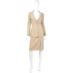 Vintage Celine Monochromatic Sand Beige Jacket and Skirt Suit
