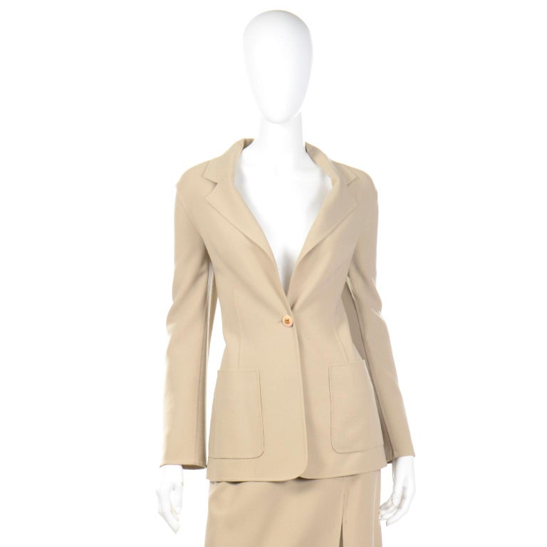 Vintage Celine Monochromatic Sand Beige Jacket and Skirt Suit For Sale ...