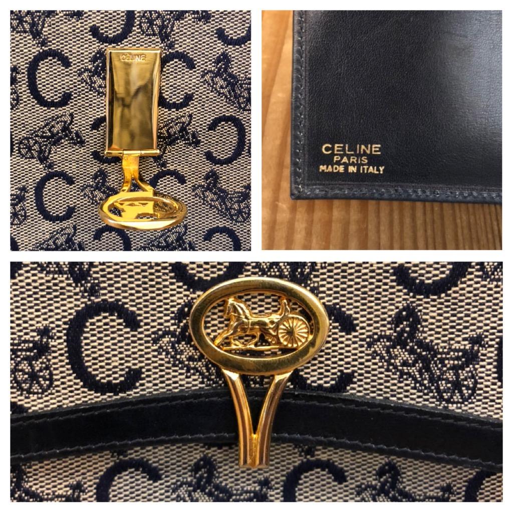Vintage CELINE Monogram Jacquard Tri-Fold Long Wallet Navy 4