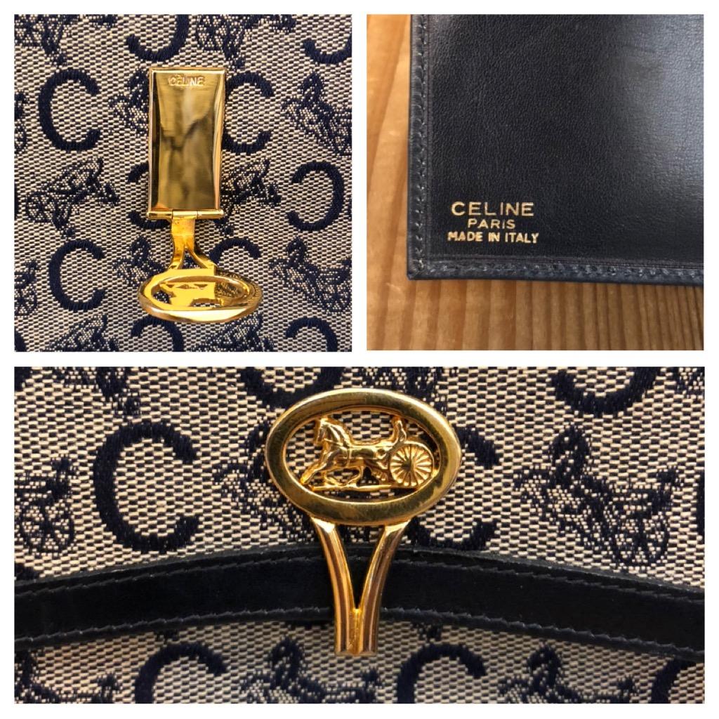 Vintage CELINE Monogram Jacquard Tri-Fold Long Wallet Navy For Sale 6