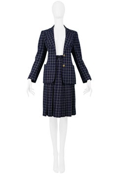 Vintage Celine Navy & White Windowpane Skirt Suit