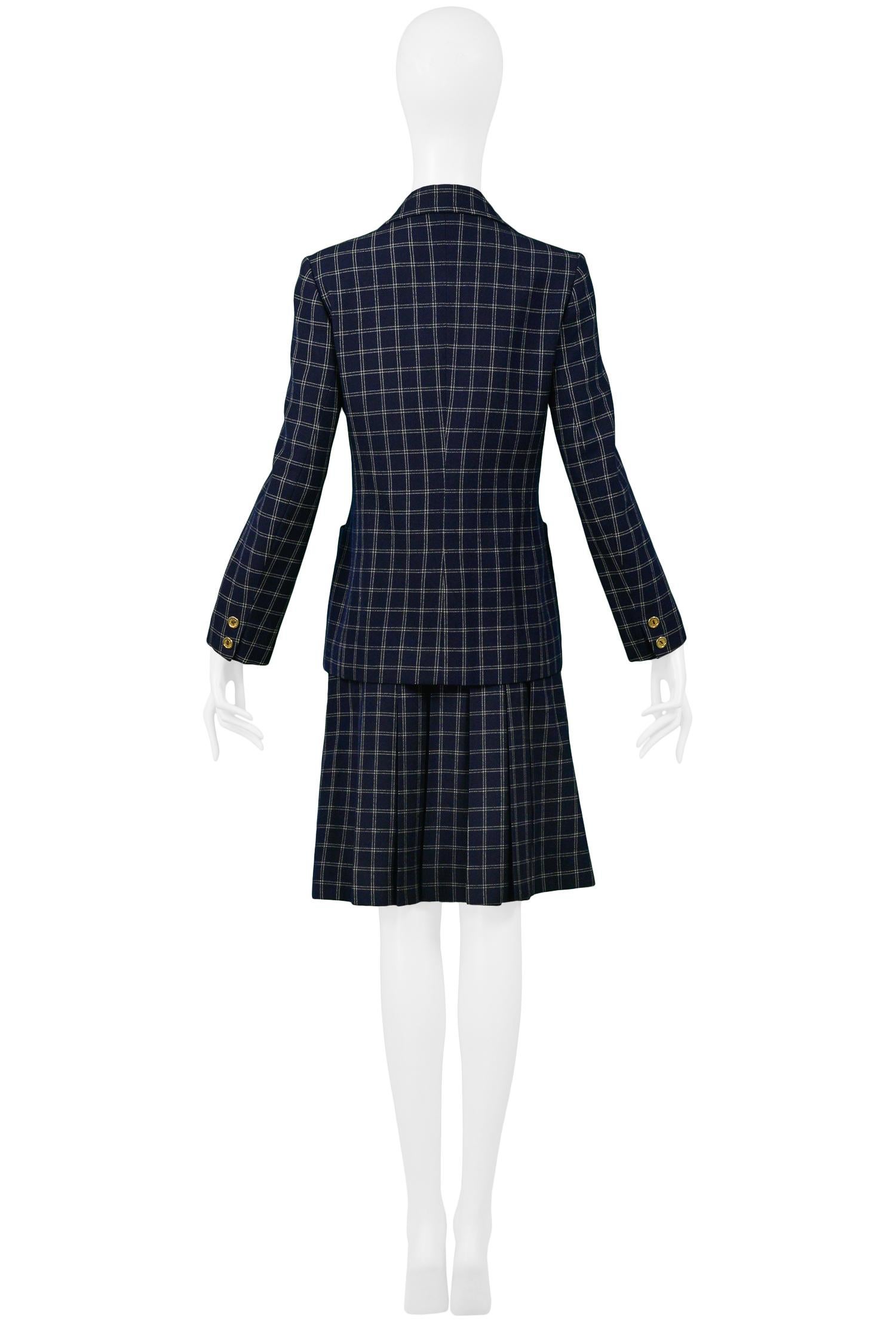 Black Vintage Celine Navy & White Windowpane Skirt Suit