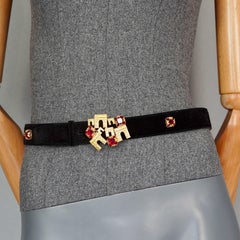Vintage CELINE PARIS Arc De Triomphe Jewelled Black Suede Leather Belt