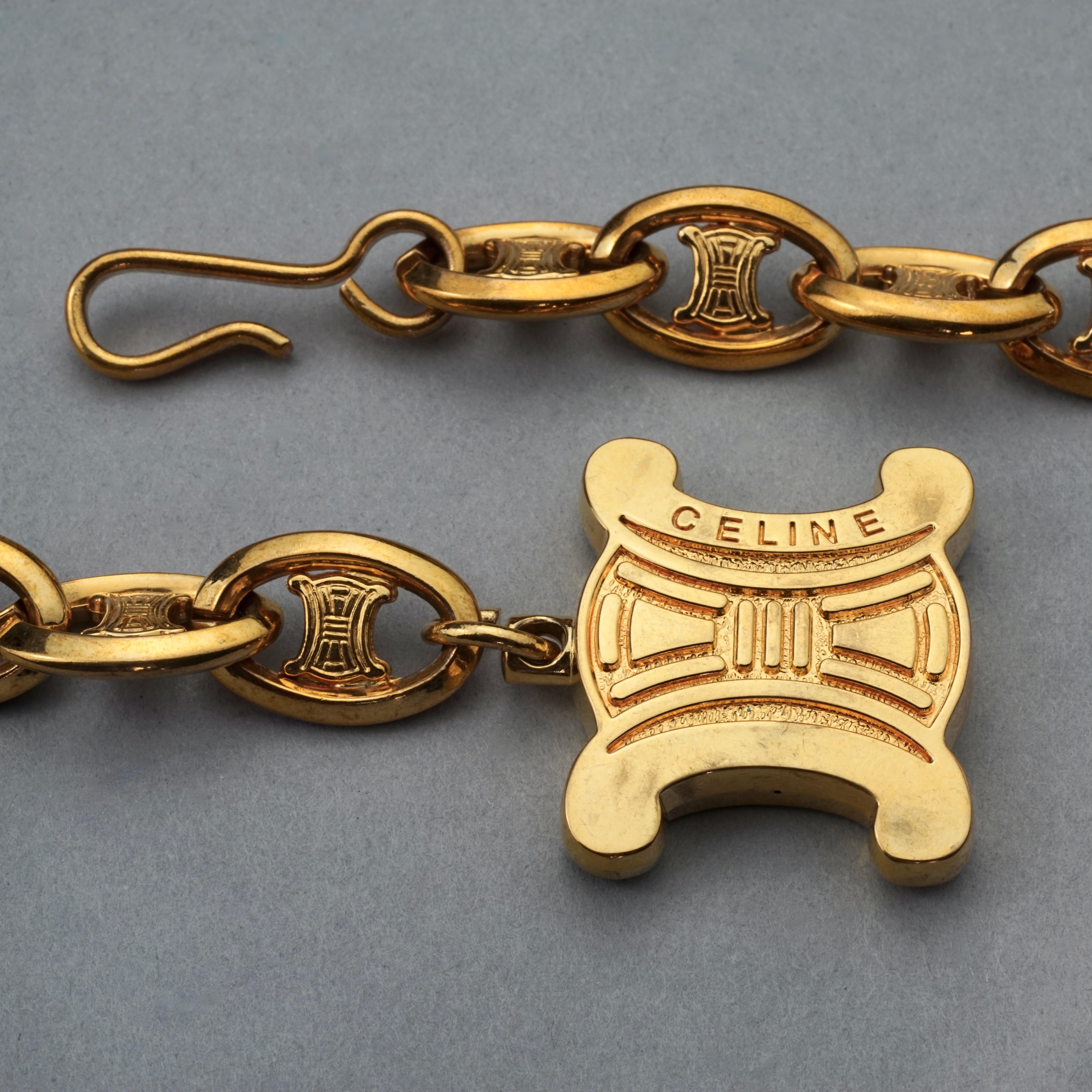 Vintage CELINE PARIS Arc de Triomphe Logo Chain Link Necklace Belt 2