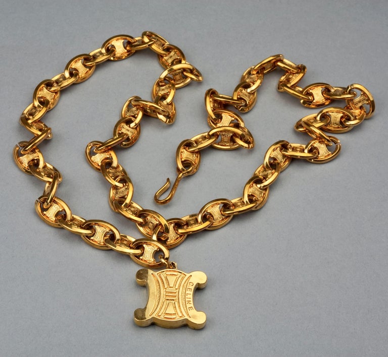 Vintage Massive CELINE PARIS Logo Medallion Pendant Chain 