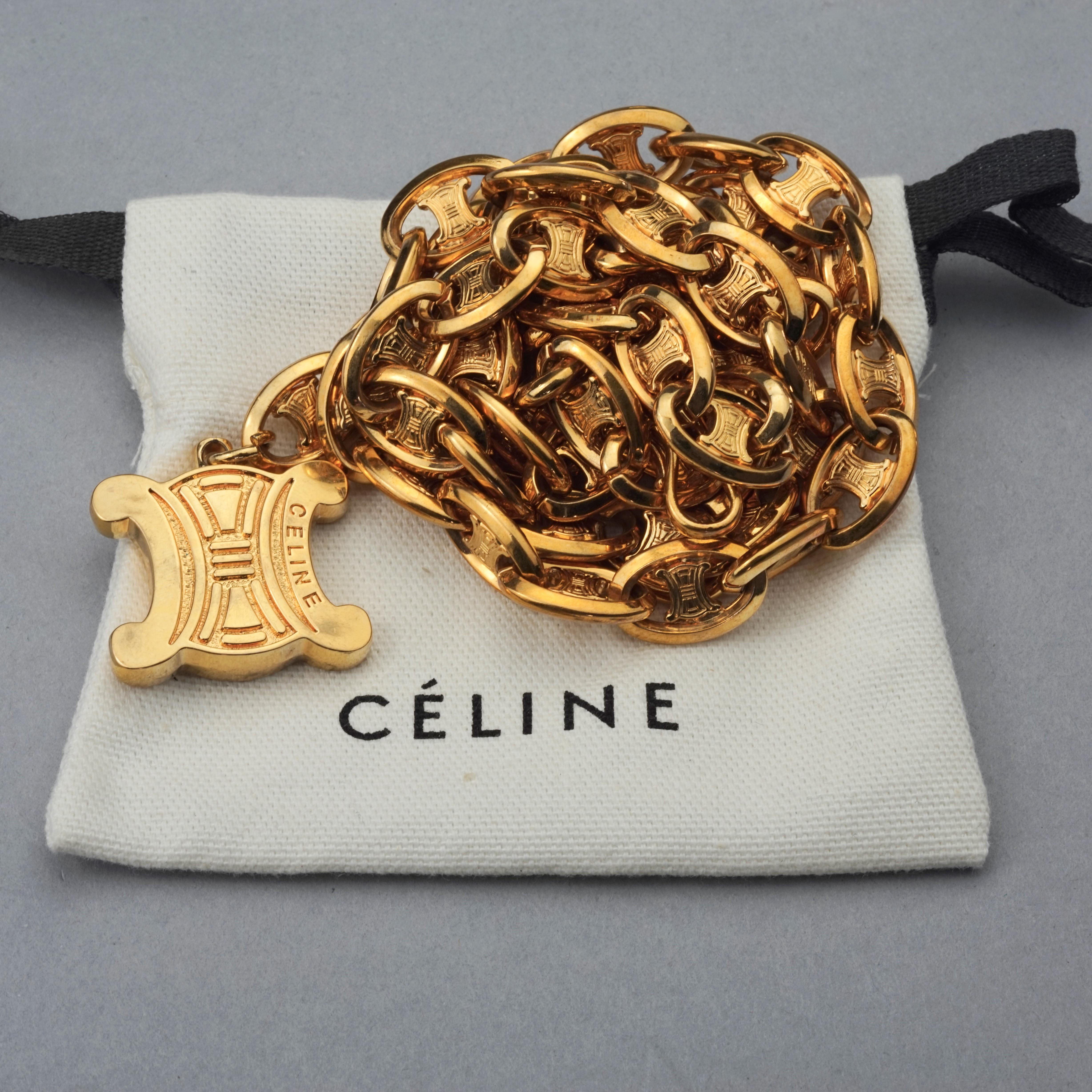 Vintage CELINE PARIS Arc de Triomphe Logo Chain Link Necklace Belt 1