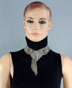 Vintage CELINE PARIS Box Clasp Multi Chain Silver Necklace