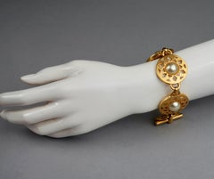 Vintage CELINE PARIS Geometric Cut Out Discs Pearl Link Bracelet