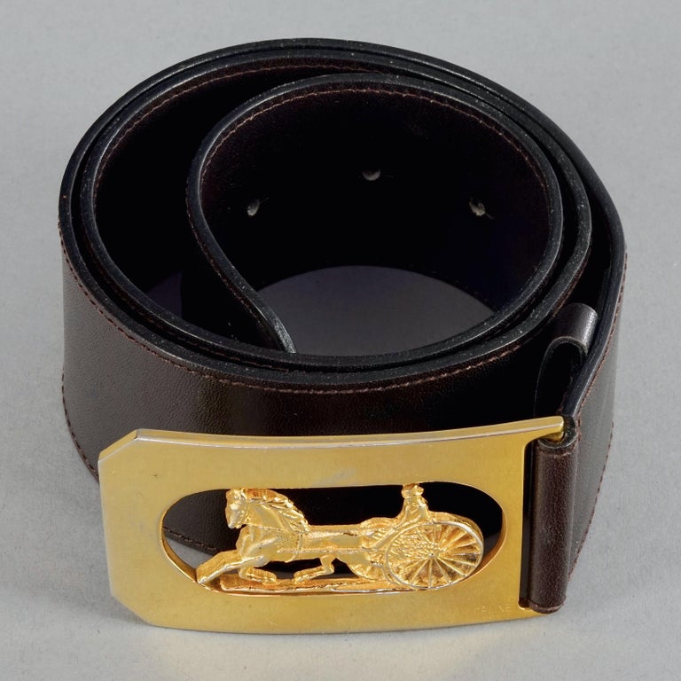 Vintage Celine Horse Carriage Reversible Leather Belt Black & Burgundy Gold CELINE Horse Carriage Leather Belt Black Gold Authentic - Etsy main image 4