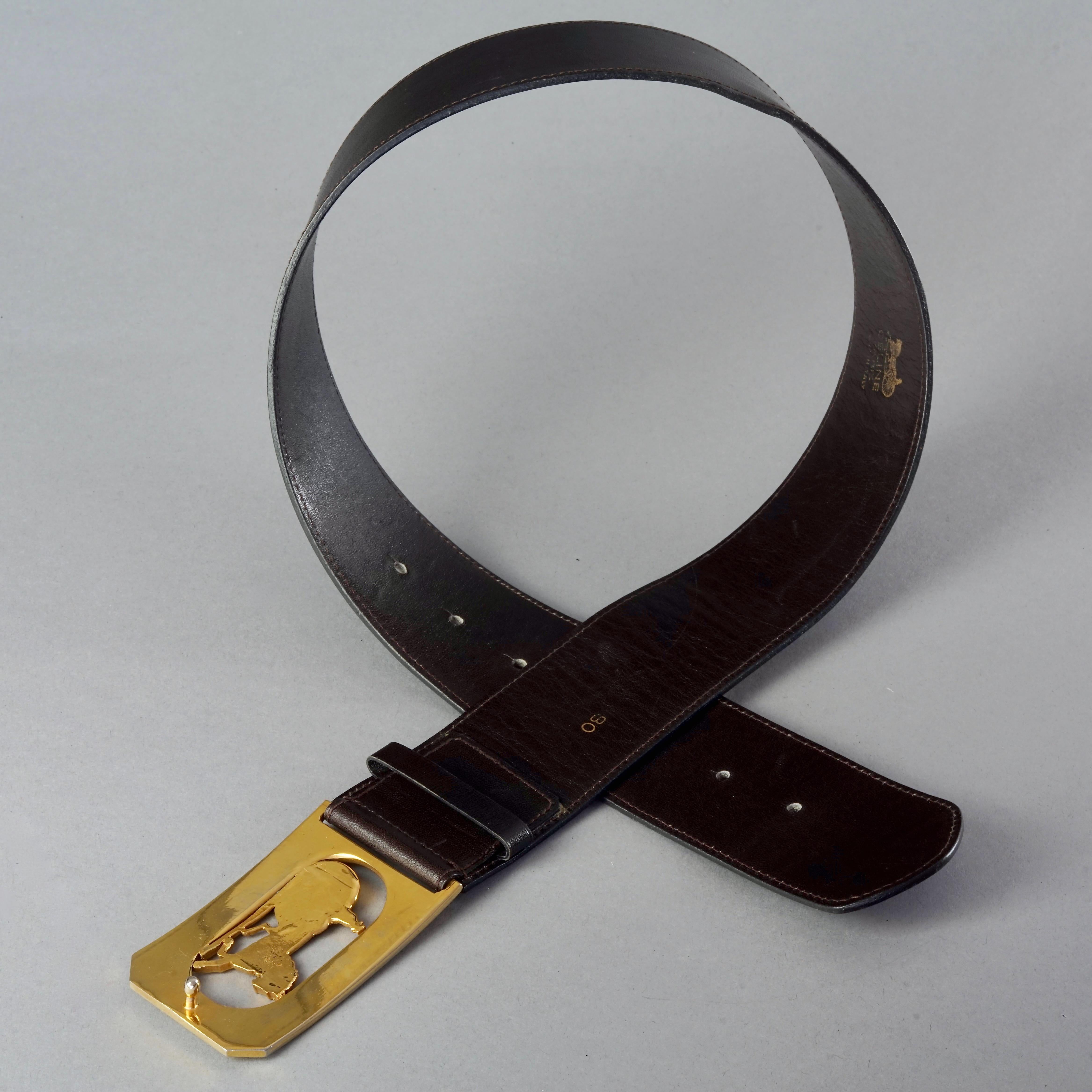 Vintage CELINE PARIS Horse Carriage Buckle Dark Brown Leather Belt For Sale 2