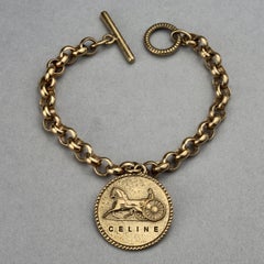 Vintage CELINE PARIS Horse Carriage Medallion Chain Bracelet