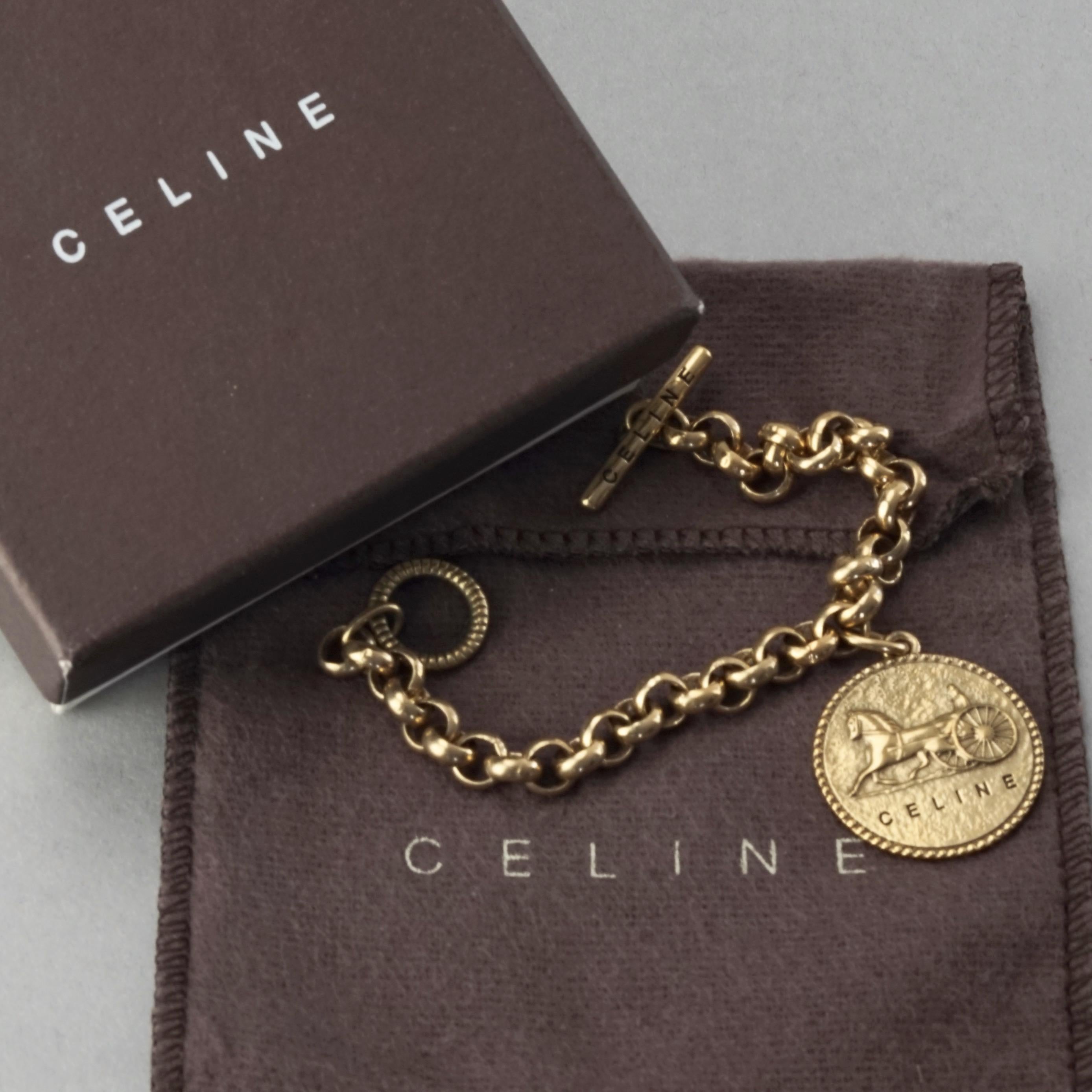 Women's Vintage CELINE PARIS Horse Carriage Medallion Chain Bracelet