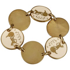 CÉLINE PARIS Bracelet à maillons vintage en émail avec médaillon en forme de chariot cheval