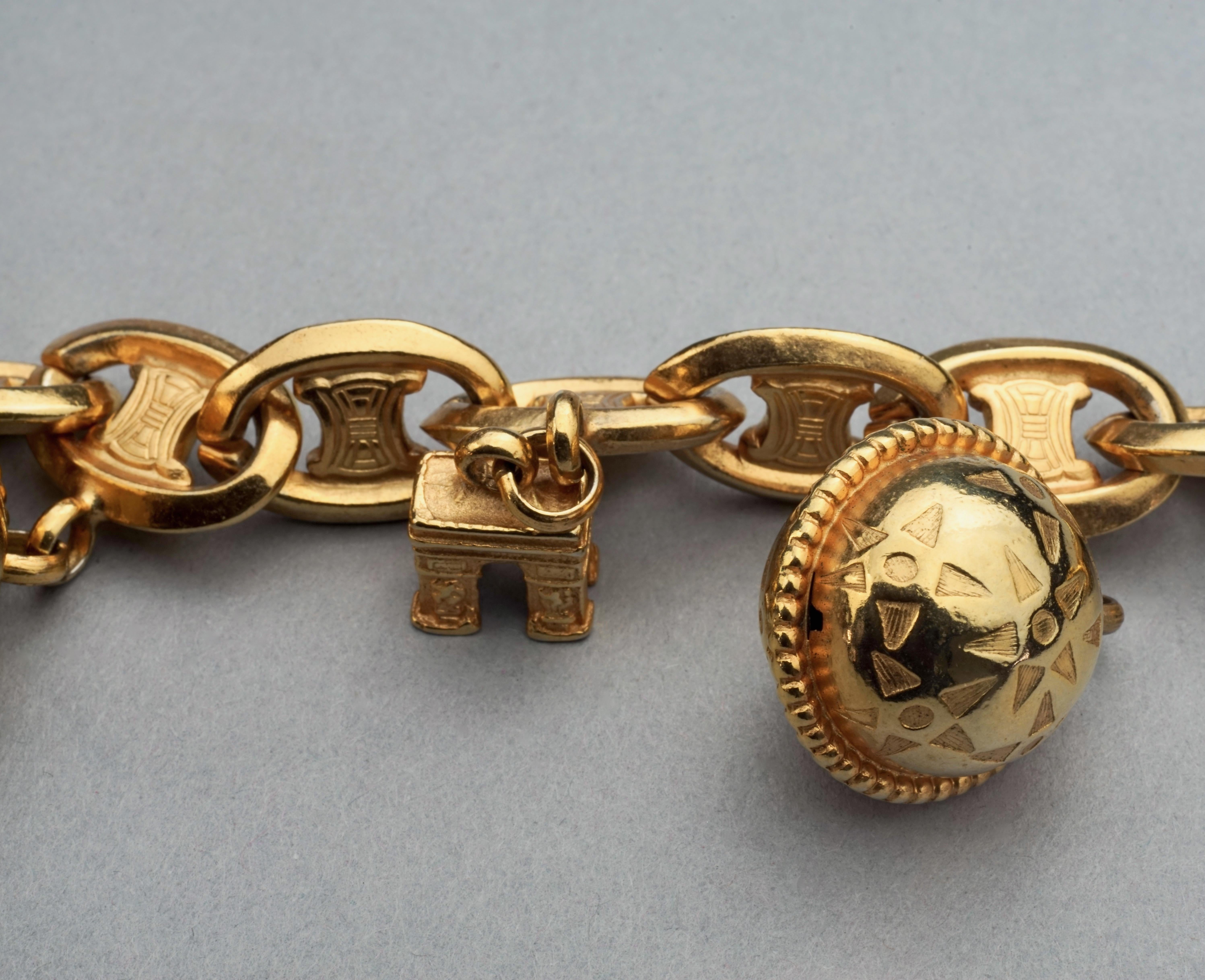 Vintage CELINE PARIS Iconic Arc de Triomphe Planet Charms Choker Necklace For Sale 3